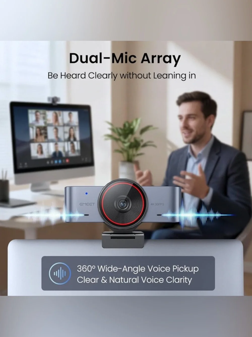Ultra 4K Webcam w/ Autofocus, DRC, Whiteboard Mode, Privacy Cover, 2 Mics